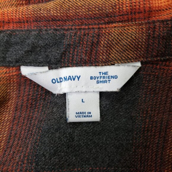 Old Navy Womens Fall Plaid Boyfriend Flannel Button Up Top Size L Orange Swiftie - Picture 3 of 8